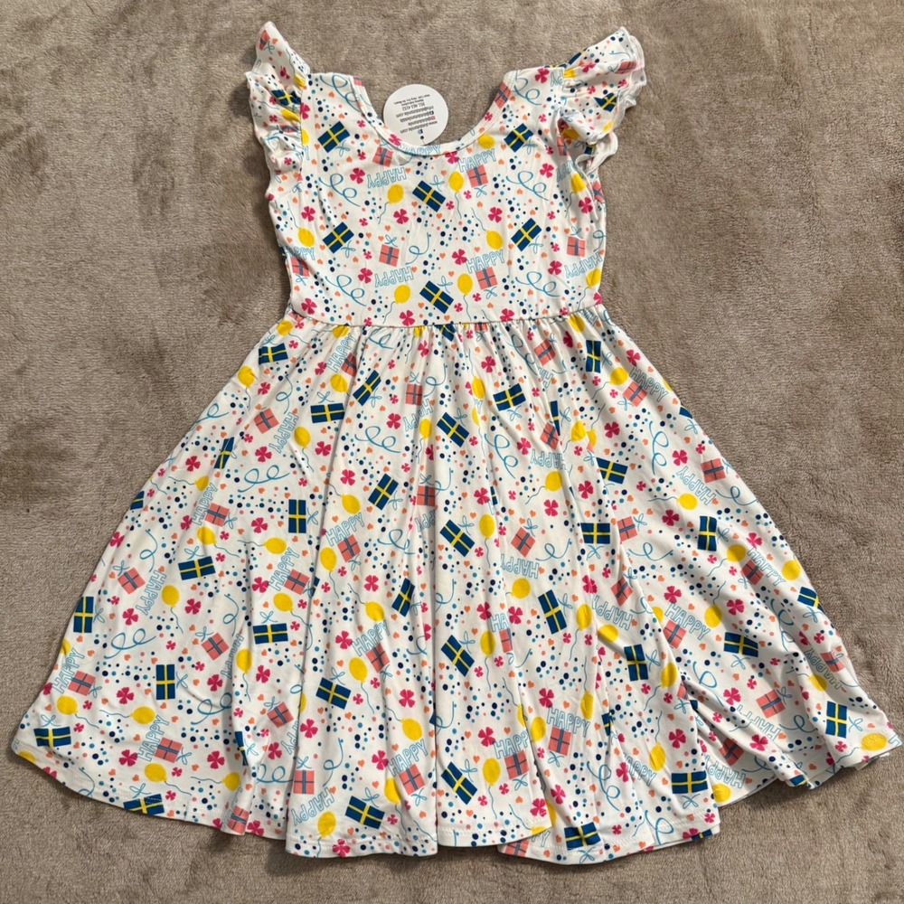 DotDotSmile Girls Birthday Celebration Flutter Sleeve Dress Size 5/6 NWT